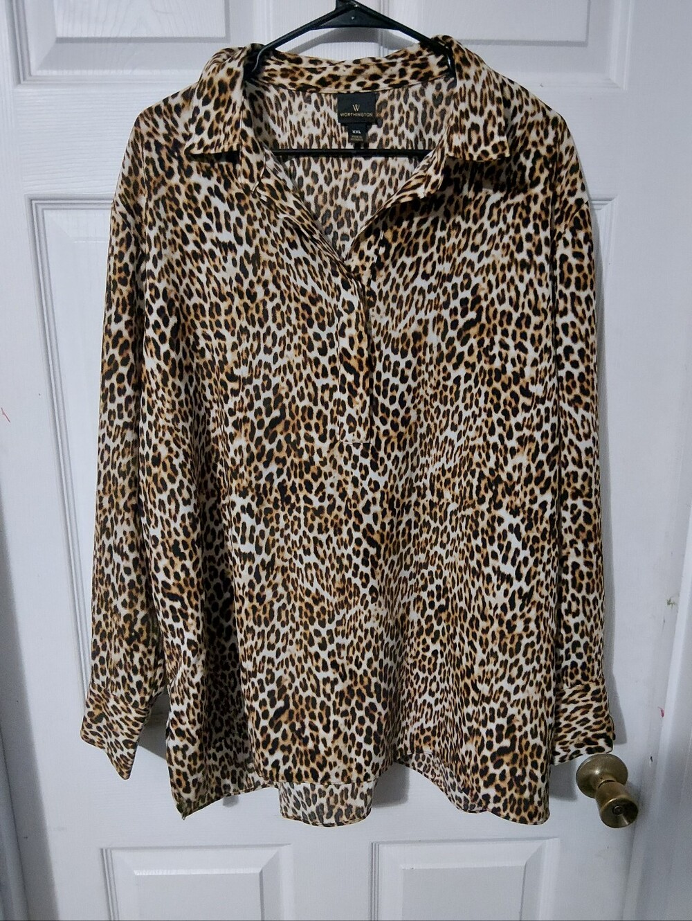 Worthington Leopard Print Button-Up Blouse in Brown and Black